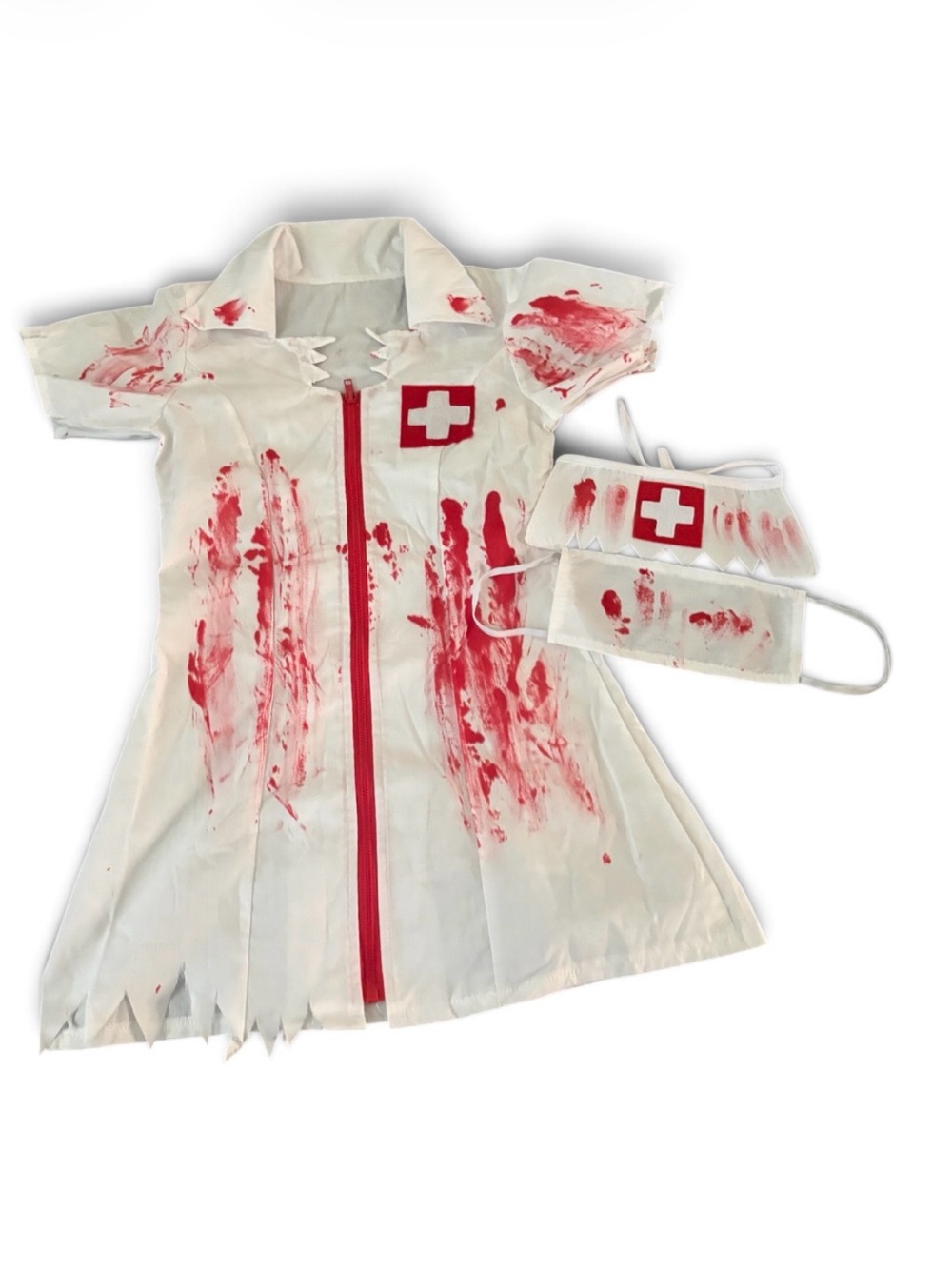 Bloody White Nurse Costume Dress with Mask and Headband